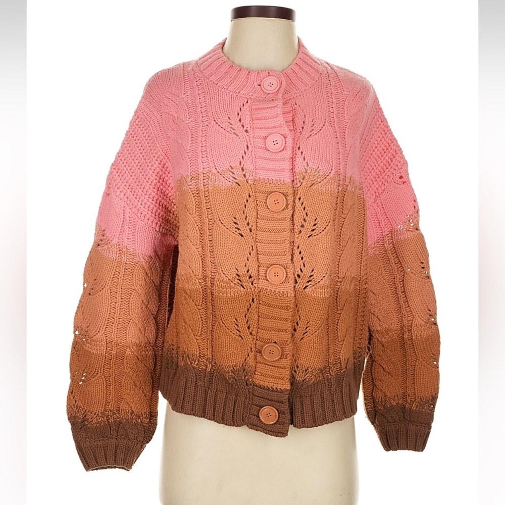 Spell Pink and Brown Cable Knit Cardigan